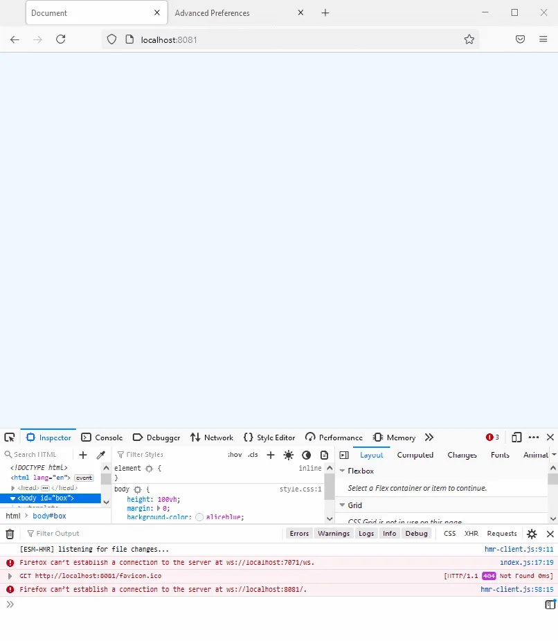 Error message returned by the browser when a WebSocket connection can’t be established